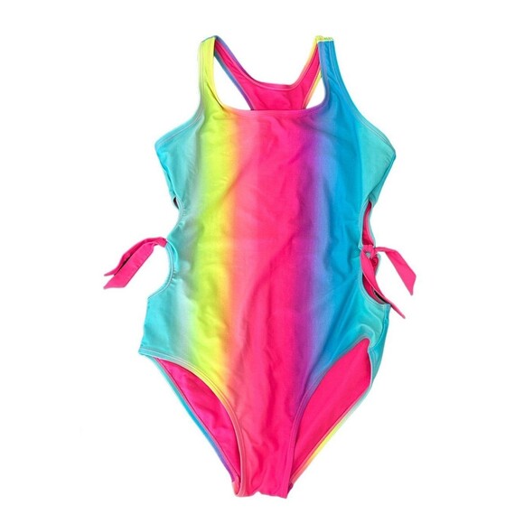 Justice Big Girls Rainbow Side Cutouts Racerback One Piece Plus Size 16 - Picture 1 of 8